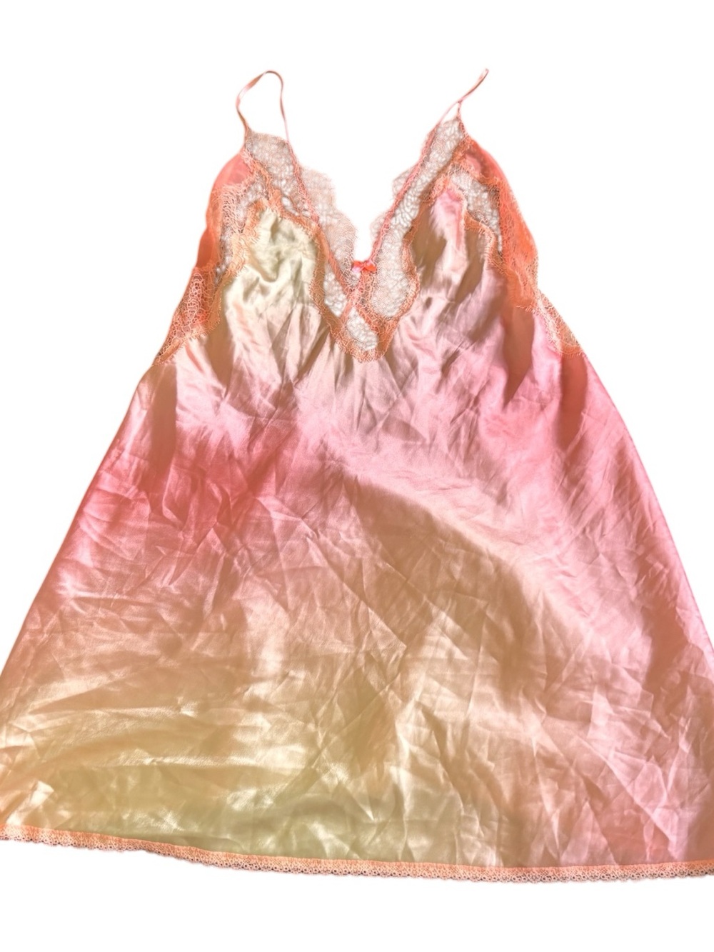 Victorias Secret Lace Trim Satin Slip Dress - Pink Ombre